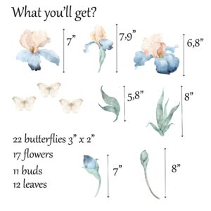 Watercolor Iris Flower Wall Decals: Boho Nursery Decor