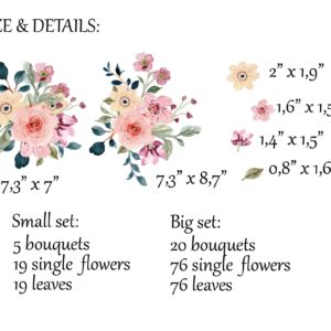 Watercolor Bright Flower Wall Decals Bouquets Floral