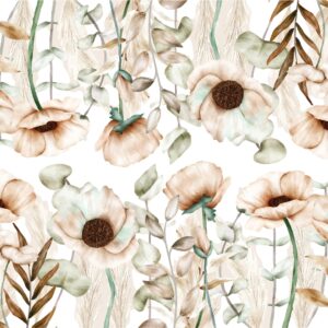 Floral Greenery Wall Decals – Beige Neutral Flowers