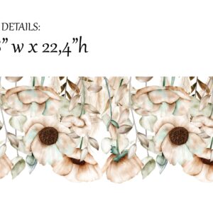 beige neutral poppy eucalyptus wall stickers | calm floral border leaves decals | bathroom bedroom nursery decor | renter friendly art lf557