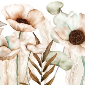neutral poppy eucalyptus wall stickers: beige floral nursery decor lf559