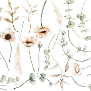 Poppy Eucalyptus Wall Decals: Beige Floral Nursery Decor