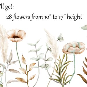 Poppy Eucalyptus Wall Decals: Beige Floral Nursery Decor