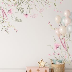 Watercolor Flowers Wall Stickers Nursery Pink Green