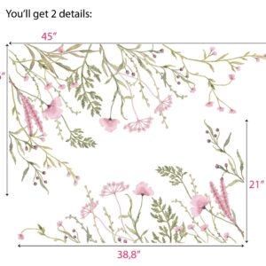 Watercolor Flowers Wall Stickers Nursery Pink Green