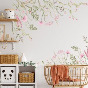 Watercolor Flowers Wall Stickers Nursery Pink Green
