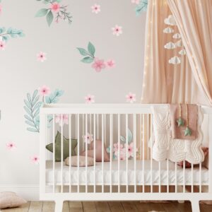 Watercolor Pink Flower Wall Decals: Floral Nursery Decor