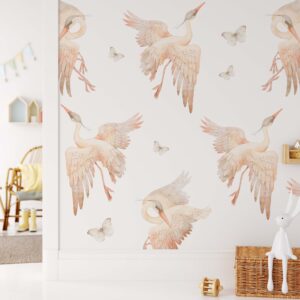 Watercolor Stork Heron Butterfly Wall Stickers Nursery