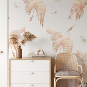 Watercolor Stork Heron Butterfly Wall Stickers Nursery