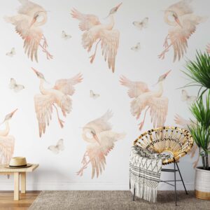 Watercolor Stork Heron Butterfly Wall Stickers Nursery