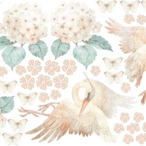 Watercolor Stork Wall Decals – Hydrangea Flowers