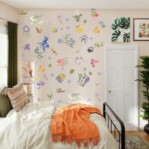 vintage floral sticker close-up — nursery boho watercolor botanical decal detail