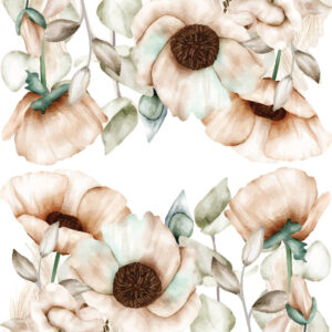 beige neutral poppy eucalyptus wall stickers | calm floral border leaves decals | bathroom bedroom nursery decor | renter friendly art lf557