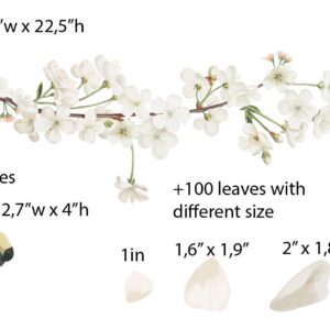 Large Apple Tree Branch Wall Sticker Bee Decals White