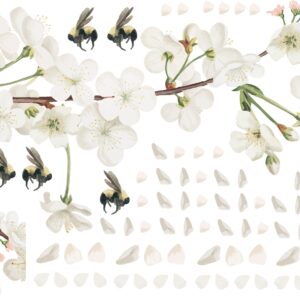 Large Apple Tree Branch Wall Sticker Bee Decals White