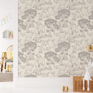 woodland animals wallpaper: peel and stick forest mural, nursery decor nw3