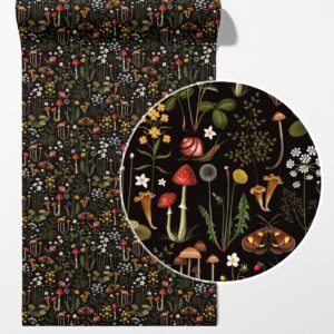 Dark Forest Peel and Stick Wallpaper: Mushroom Floral Mural