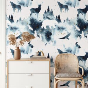 Watercolor Woodland Wallpaper Peel and Stick Blue Wild