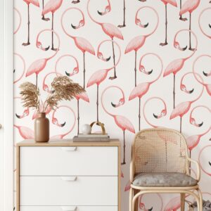 pink flamingo wallpaper: art deco peel and stick mural nw7