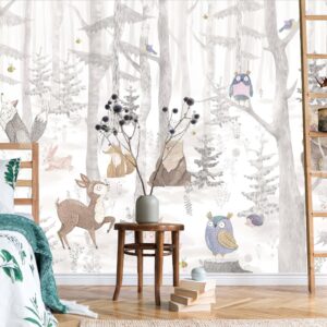 Removable Forest Animals Wallpaper Woodland Beige Calm