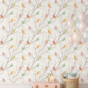 Trees and Birds Wallpaper Scandinavian Peel and Stick