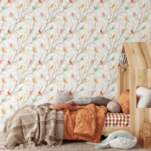 Trees and Birds Wallpaper Scandinavian Peel and Stick