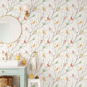 Trees and Birds Wallpaper Scandinavian Peel and Stick