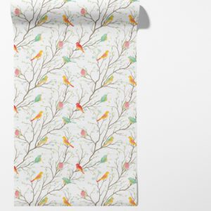Trees and Birds Wallpaper Scandinavian Peel and Stick