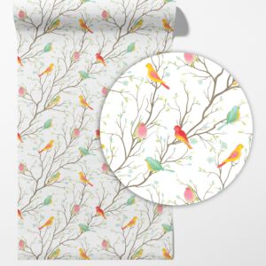 Trees and Birds Wallpaper Scandinavian Peel and Stick