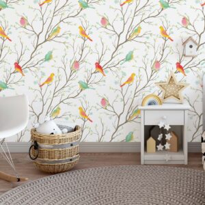 Trees and Birds Wallpaper Scandinavian Peel and Stick