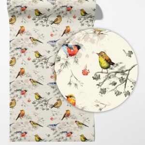 woodland birds wallpaper scandinavian peel and stick colorful removable self adhesive forest mural home decor wall art greenery, nw26