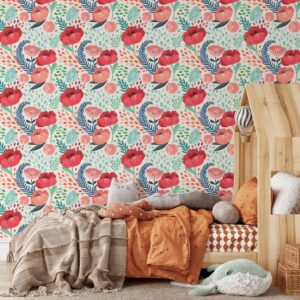 Red Floral Wallpaper – Peel and Stick Botanical Mural