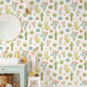 Cacti Wallpaper Scandinavian Light Green Peel and Stick