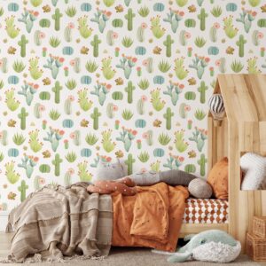 Cacti Wallpaper Scandinavian Light Green Peel and Stick
