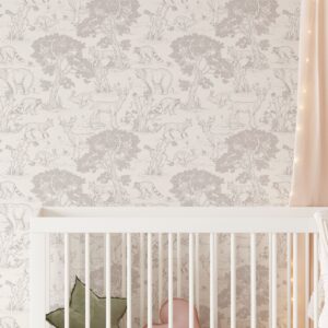 woodland animals wallpaper: peel and stick forest mural, nursery decor nw3