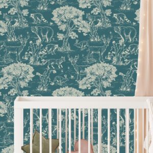 woodland animals wallpaper: peel and stick forest mural, nursery decor nw3