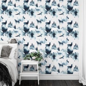 Watercolor Woodland Wallpaper Peel and Stick Blue Wild