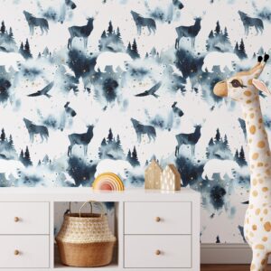 Watercolor Woodland Wallpaper Peel and Stick Blue Wild