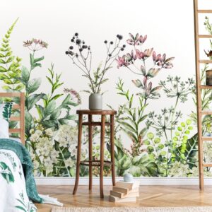 Flowers Wallpaper Field Wild Greenery Peel and Stick