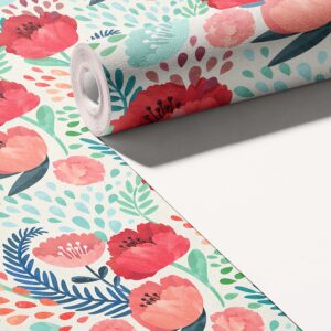 Red Floral Wallpaper – Peel and Stick Botanical Mural