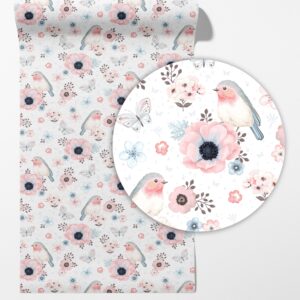 Floral Birds Wallpaper Scandinavian Light Pink Peel and