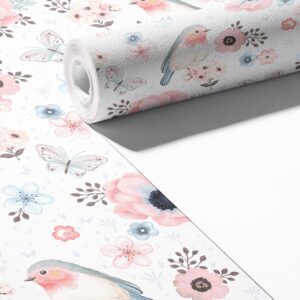 Floral Birds Wallpaper Scandinavian Light Pink Peel and
