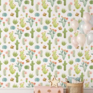 Cacti Wallpaper Scandinavian Light Green Peel and Stick