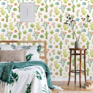 Cacti Wallpaper Scandinavian Light Green Peel and Stick