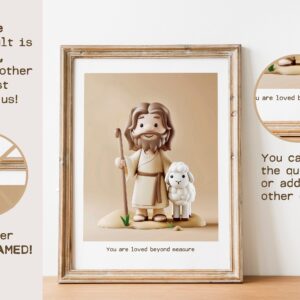 Jesus and Lost Sheep Nursery Poster: Bible Verse Wall Art