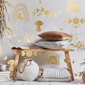 Mystical Wall Decals: Boho Rainbow, Moon, Stars Room Decor