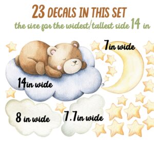 bear nursery wall decals: sleeping bear, moon, stars reusable crib decor d028