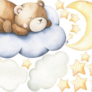 bear nursery wall decals: sleeping bear, moon, stars reusable crib decor d028