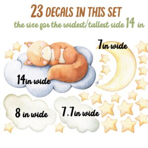 fox nursery wall decals: sleeping fox, moon, stars reusable crib decor d025
