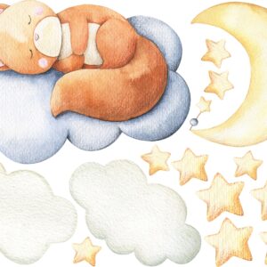 fox nursery wall decals: sleeping fox, moon, stars reusable crib decor d025